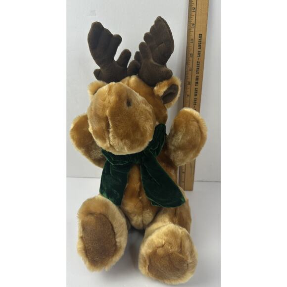 Dan Dee Brown Moose Plush 15" Stuffed Animal Toy Reindeer Green Scarf - Picture 6 of 8